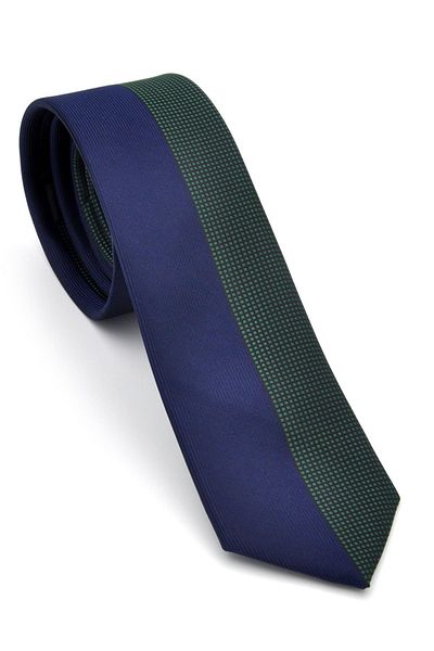 Gaffy Cravatte Green and Navy Blue Panel Patterned Woven Fabric Slim Fit Tie // Kpk013