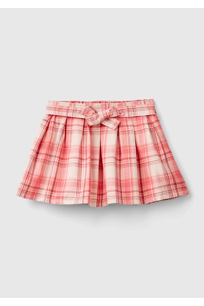 United Colors of Benetton Fusta în carouri plisată cu fundă în talie mixtă roz pentru fetiță