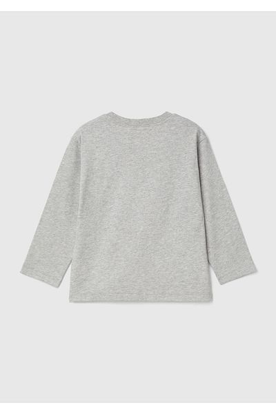 United Colors of Benetton Boy's Gray Melange Printed Crew Neck Long Sleeve T-Shirt