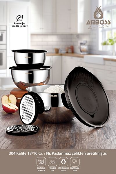 Amboss 10 Piece Satin Bowl Set and Amethyst Cake Mold (Black)