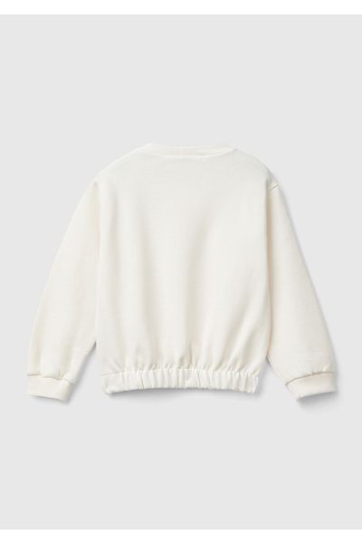 United Colors of Benetton Girl's Ecru Barbie Printed Crew Neck Sweatshirt with Skirt Tip