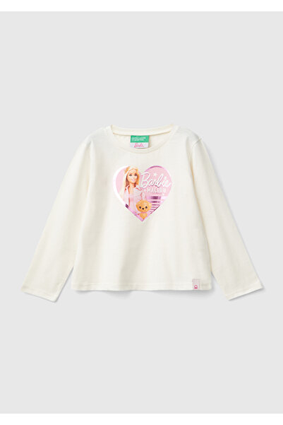 United Colors of Benetton Girl's Ecru Front Barbie Printed Long Sleeve T-Shir...