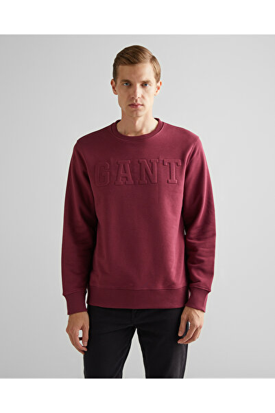 Gant Чоловічий бордовий світшот з логотипом, регулярний крій, велосипедна комір