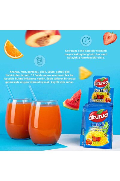 Altunsa Çilek - Ananas - Kokteyl 9 G X 24 Adet Aromalı Soğuk Toz Içecek Paketi