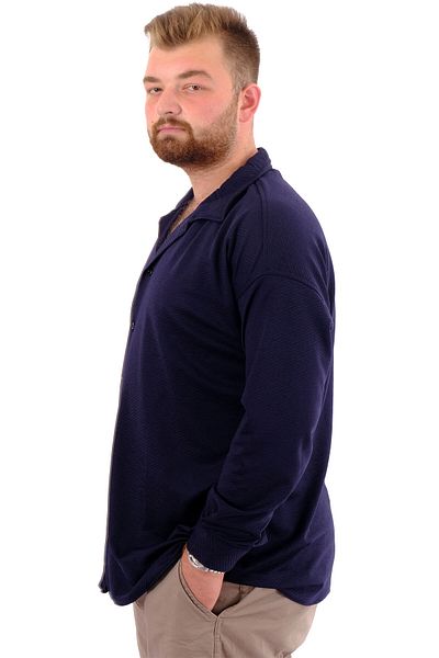 ModeXL Mode XL Plus Size Ανδρικό πουκάμισο με γιακά μακρυμάνικο JACQUARD U24381 Navy