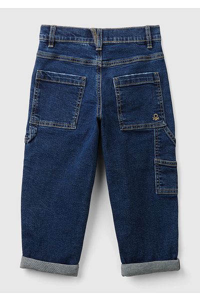 United Colors of Benetton Boys' Denim Pocket Detailed Logo Flared Leg Denim Trousers