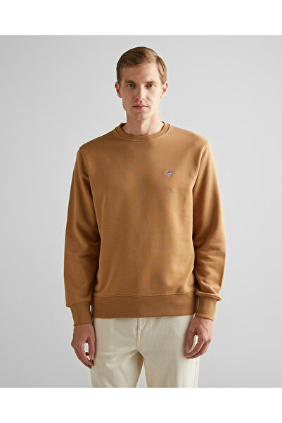 Gant Erkek Kahverengi Regular Fit Bisiklet Yaka Sweatshirt