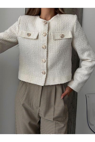mydukkan.co Lilly Ecru Short Tweed Jacket