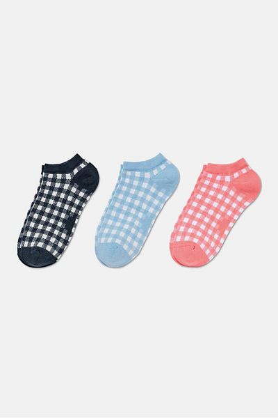 Tchibo Women 3 Pairs of Sneaker Socks, Coral and Blue and Black