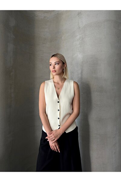 Somut istanbul Women's Knitwear Buckle Detailed Buttoned Vest