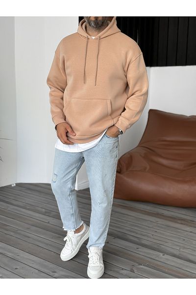 BYBASICMAN Light Brown Hooded Basic Sweatshirt - By-057