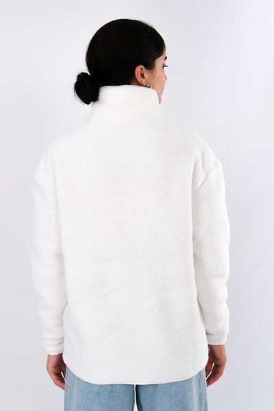 Coredra Ecru Women's Teddy Plush Coat - Half Zipper