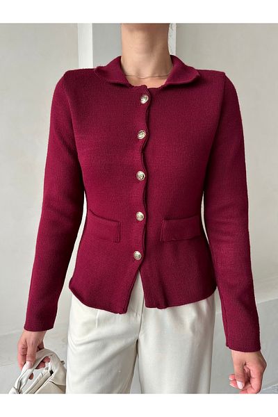 Laluvia Claret Red Cindy Polo Neck Cardigan-4376