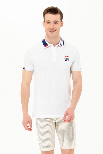 U.S. Polo Assn. Λευκό ανδρικό μπλουζάκι πόλο με λαιμόκοψη 50263389 -VR013