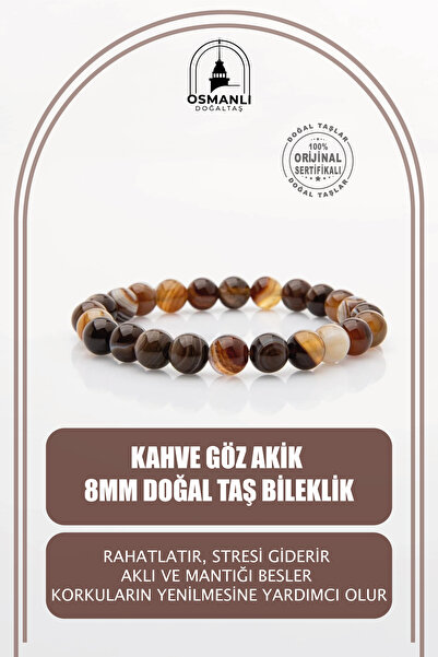 OSMANLI DOĞAL TAŞ Kahve Göz Akik 8mm Doğal Taş Bileklik