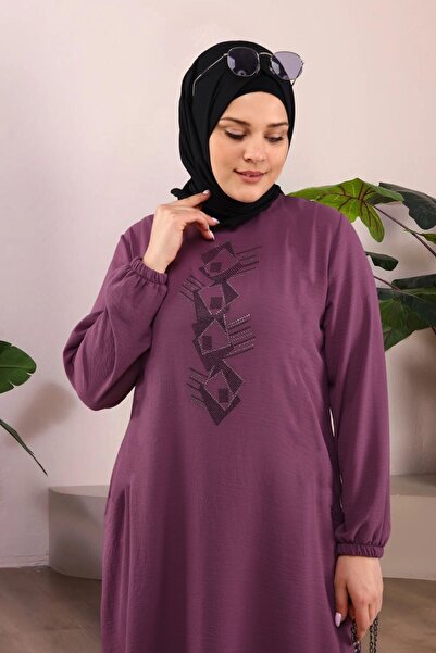 Ferace Hijab Ayrobin Double Suit Large Size Tunic Trousers Women's Dried Rose