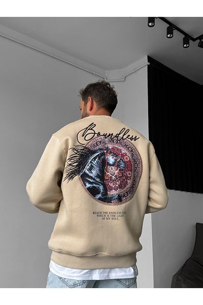 BYBASICMAN Lb-1007 Model Beige Boudless Embroidered Sweat