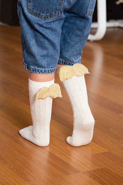 Bross Sarı Kanatlı Kız Çocuk Dizaltı Çorap