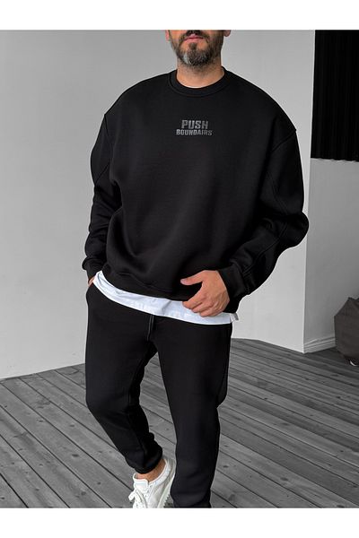 BYBASICMAN Black Push Embossed Sweatshirt Yp-4095