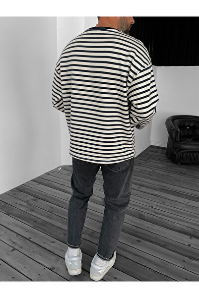 BYBASICMAN Ekru PM Çizgili Sweat PM-099