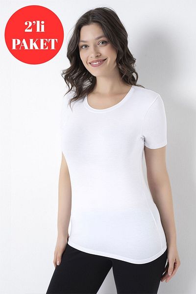 Bross Γυναικείο λευκό μπλουζάκι Bamboo Lycra 2 τεμαχίων 1460