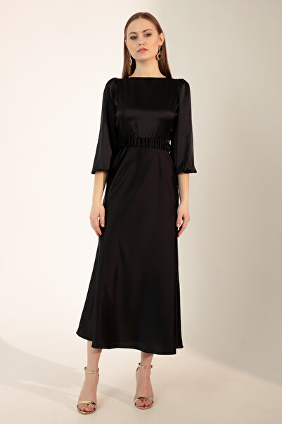 Lafaba Dámské černé zásnubní šaty s dlouhým balónovým rukávem