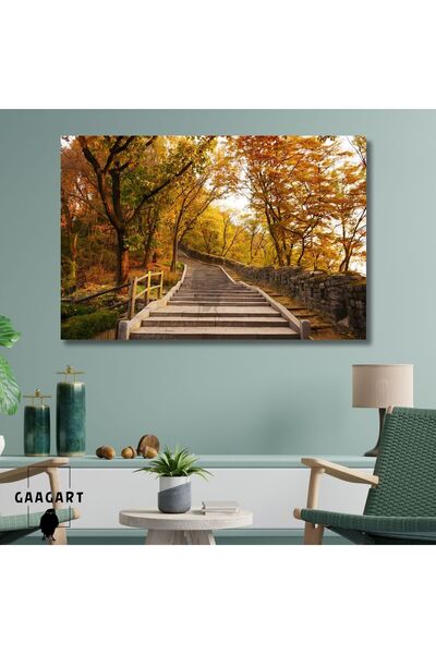 GAAGART Tekli Yatay Kanvas Duvar Tablosu Sonbahar ve Merdivenli Yol