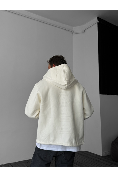 BYBASICMAN White 4 Rules Zippered Hooded Sweat C-708