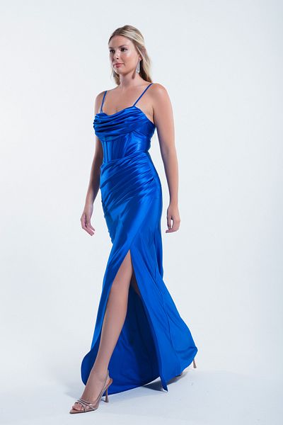 Lafaba Μακρύ γυναικείο βραδινό φόρεμα Saks Color Underwire Corset Slit