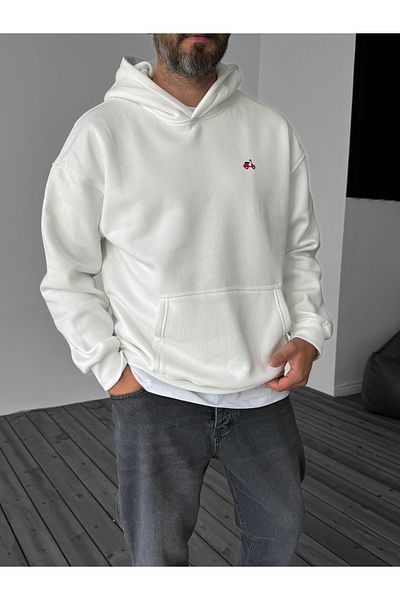 BYBASICMAN White Scooter Printed Hooded Sweat C-4371