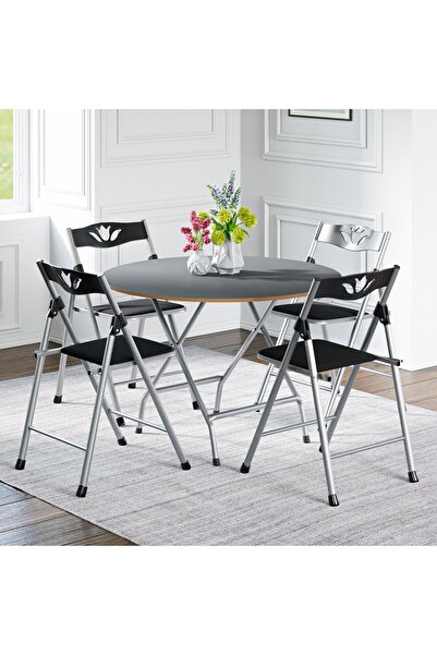 eportatif Katlanır Masa ve 4 Adet Sandalye Seti Füme 1464