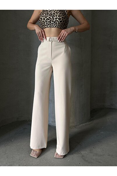 mydukkan.co Kemer Detay Palazzo Pantolon Taş