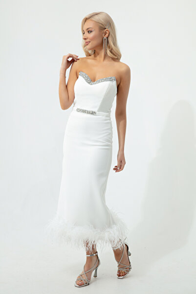 Lafaba Női fehérgalléros köves Otriche Midi estélyi ruha