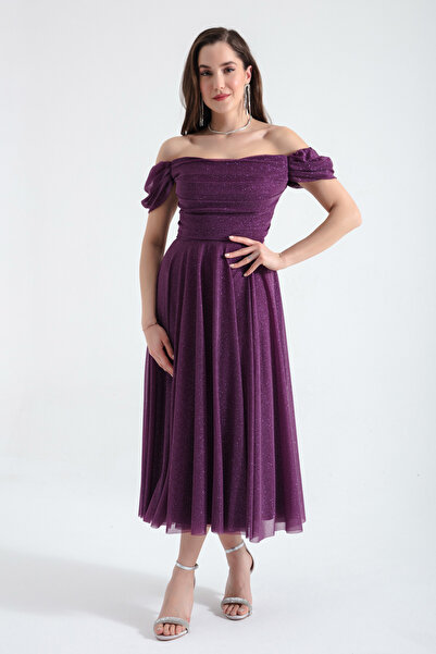 Lafaba Dámské večerní šaty se švestkovým výstřihem Midi