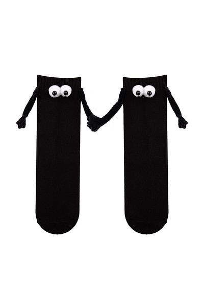 Bross 1 Pair of Black Children's Socks with Magnetic Holding Hands