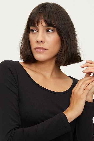 Bross Black Undershirt Cotton Women's Long Sleeve Set of 2 1219