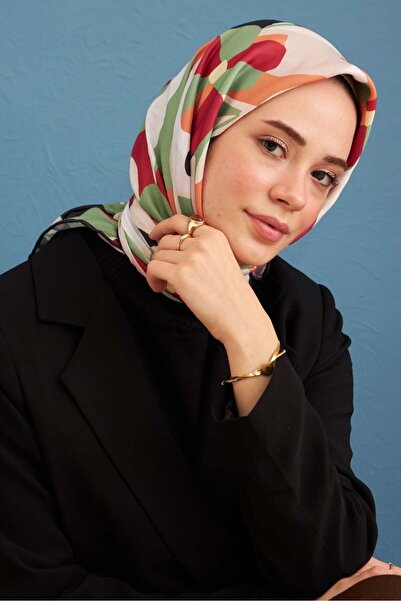 İpekhan Daphne Bordo Yeşil Pamuk Viskon Eşarp Modeli