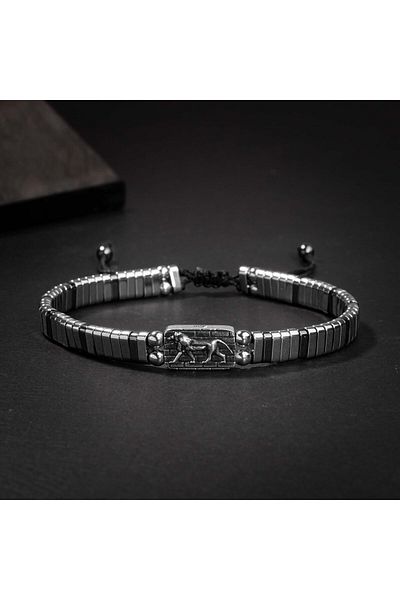 OSMANLI DOĞAL TAŞ Hematite Natural Stone Silver Men's Design Bracelet