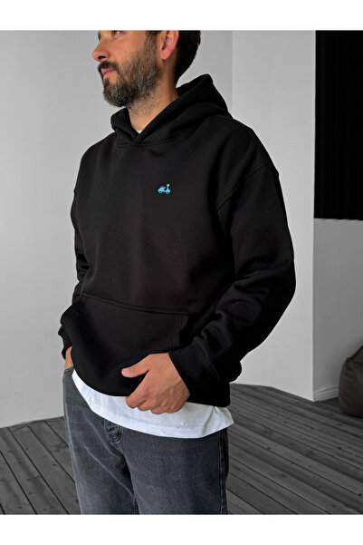 BYBASICMAN Sweat cu glugă cu imprimeu scuter negru C-4371