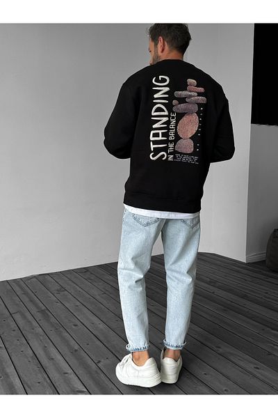 BYBASICMAN Black Balance Embroidered Sweatshirt Yp-4045