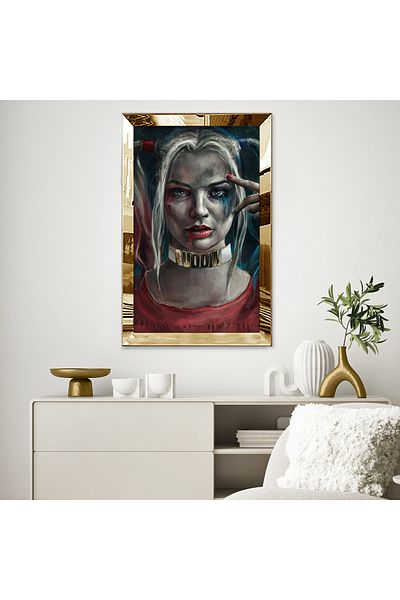 Zevahir Mobilya Dekorasyon Τραπέζι Harley Quin Single MDF με χρυσό καθρέφτη από πλεξιγκλάς