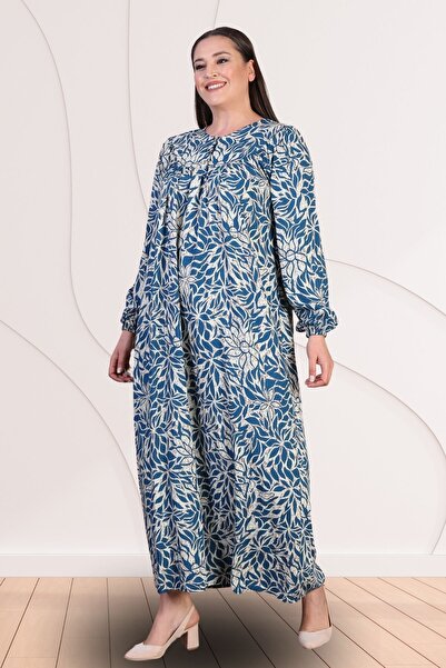 Ferace Large Size Leaf Patterned Summer Long Women's Dress