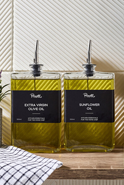 Kitchen Life Set of 2 Silver Square Oil Vinegar Bowl 500 ml - Olive Oil Liquid Oil Bottle Sauce Bowl Vinegar Bowl Set