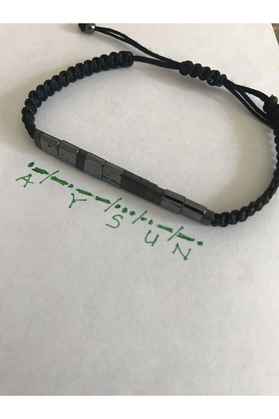 Tralles Takı Morse Alphabet Name Written Natural Stone Hematite Bracelet