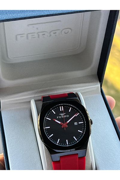 FERRO Silicone Cord Calendar Dial 30 Mt Water Resistant Men's Wristwatch Efm.11340.Sk
