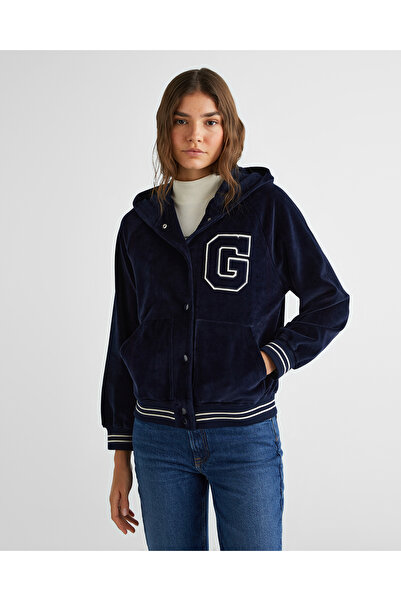 Gant Kadın Lacivert Relaxed Fit Kapüşonlu Logolu Sweatshirt