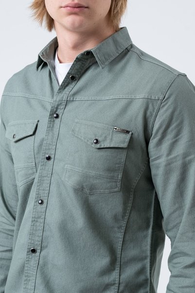 BAYEFENDİ Men's Water Green Slim Fit Pocketed Lycra Denim Shirt