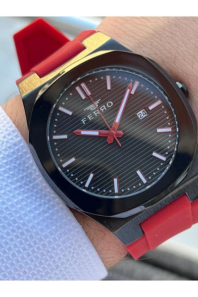 FERRO Silicone Cord Calendar Dial 30 Mt Water Resistant Men's Wristwatch Efm.11340.Sk
