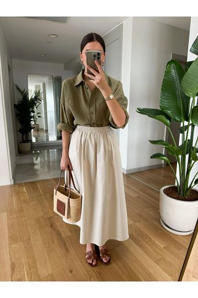 GAMZE ALPTEKİN Fusta poplin cu buzunare laterale cu talie elastica