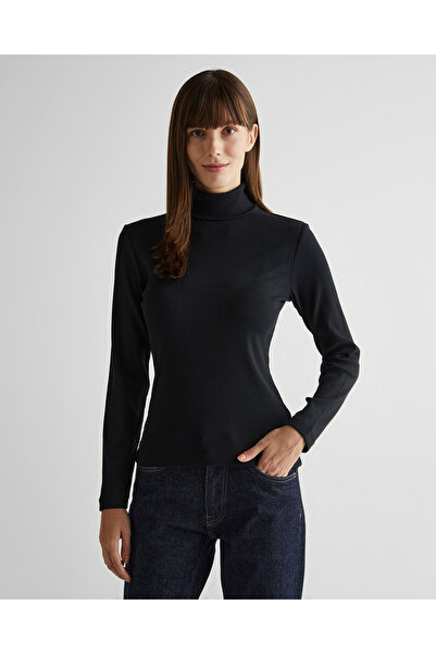 Gant Kadın Siyah Regular Fit Boğazlı Yaka T-Shirt